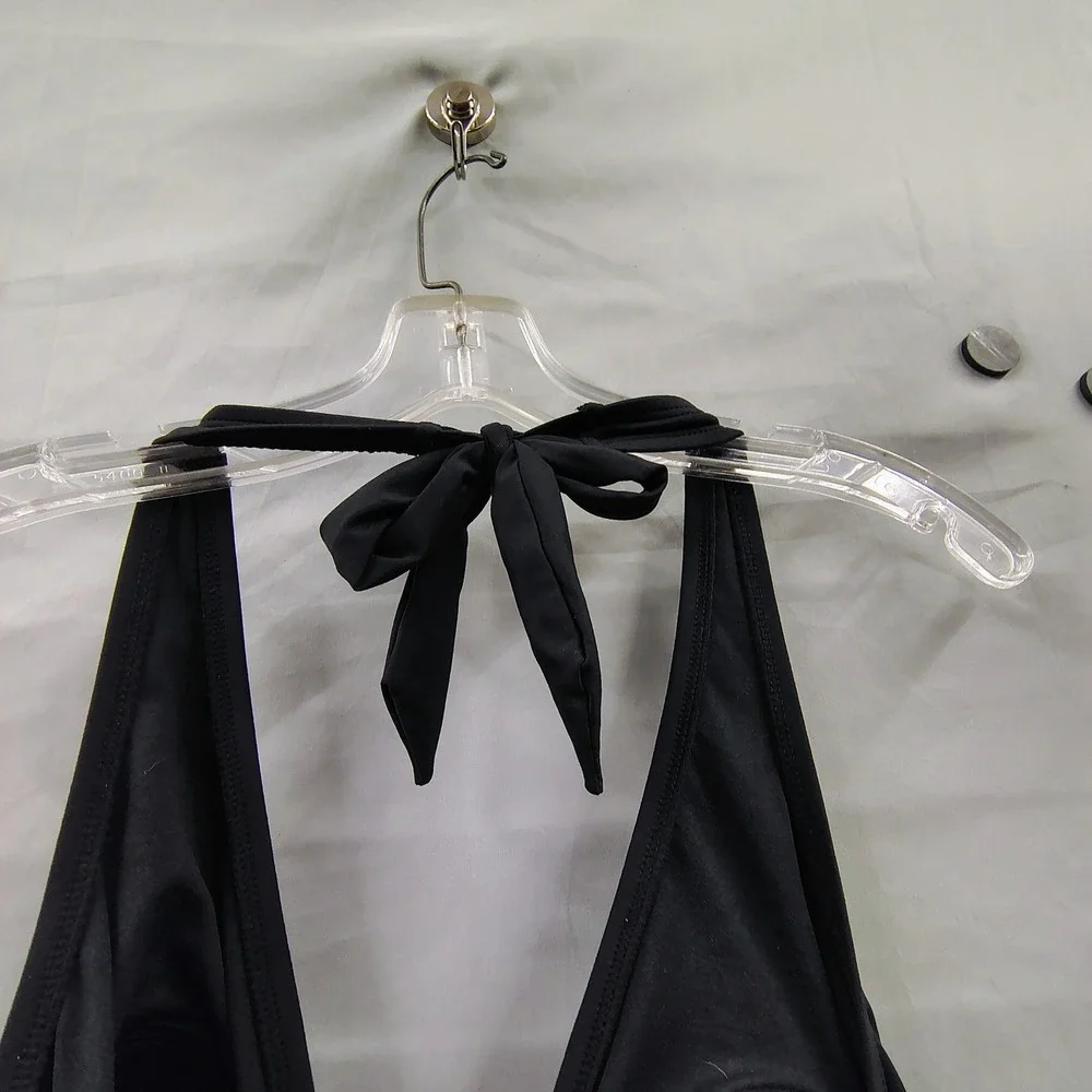 Apt 9 Womens 2X Black Halter Tankini Top Geometric Ruffle Trim Padded‎ Swimwear